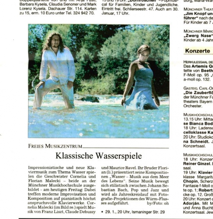 Impressionistische und neue Wasser-Klaviermusik im FMZ München